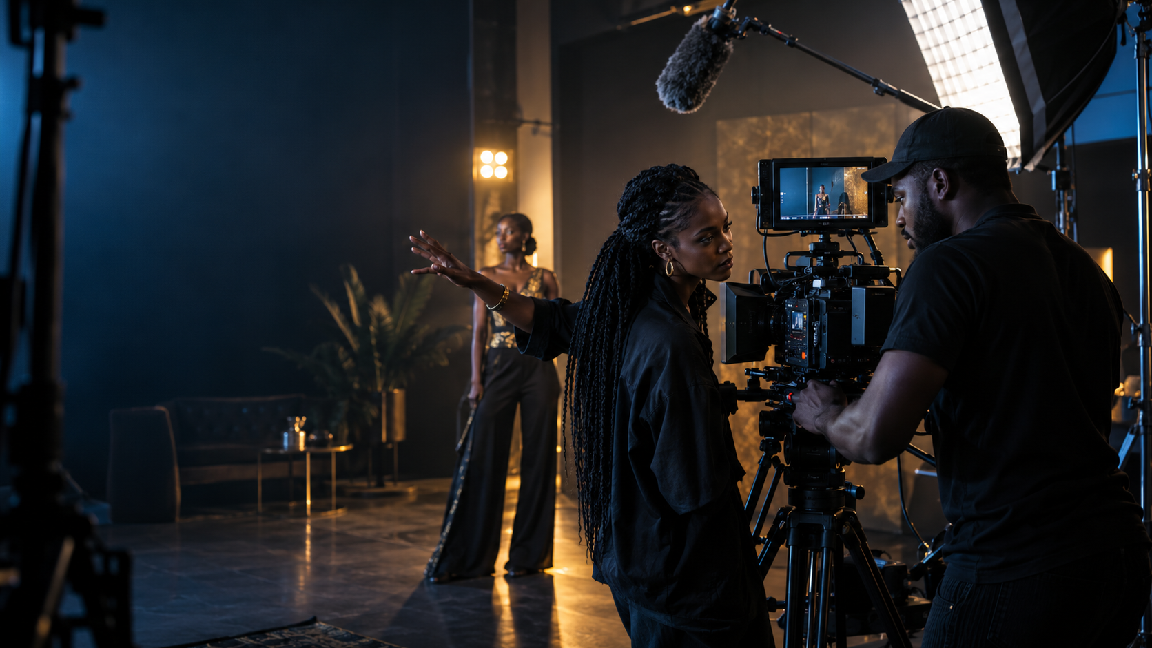 Équipe de production audiovisuelle en tournage