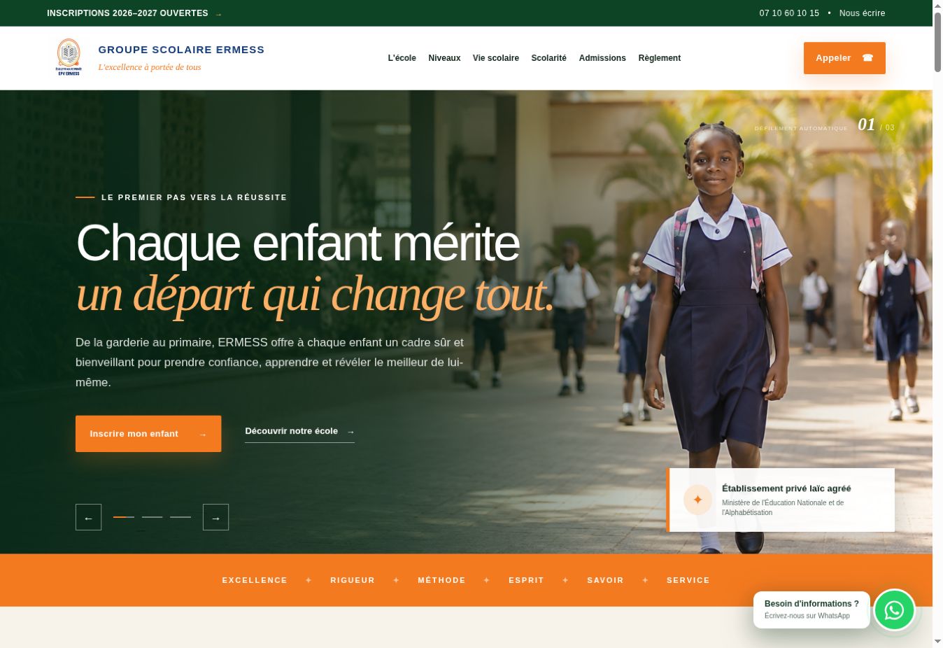 Aperçu de la page d’accueil du Groupe Scolaire ERMESS